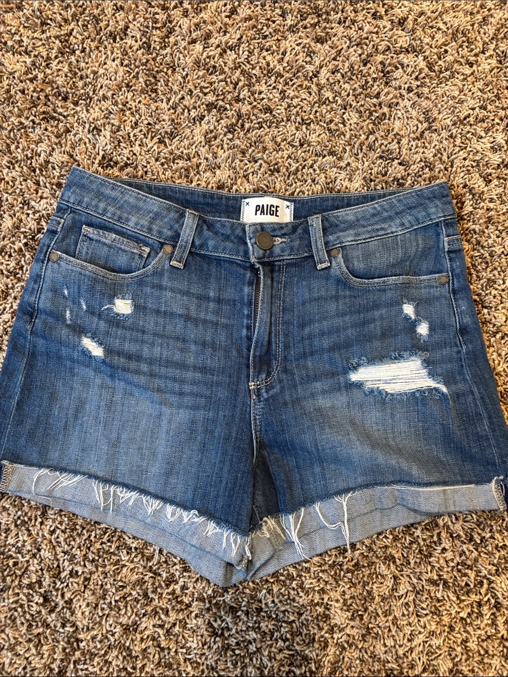 PAIGE Blue Distressed Denim Jimmy Jimmy Short Size 28